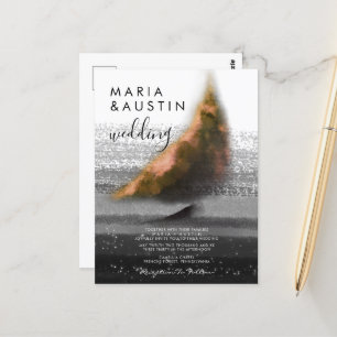 Carte Postale Elégante aquarelle mer bateau à voile Mariage noir