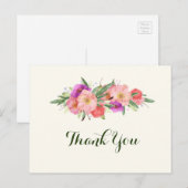 Carte Postale Elégante aquarelle Merci floral (Devant / Derrière)