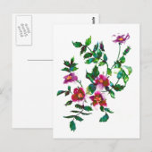 Carte Postale Elégante aquarelle moderne fleur sauvage rose fonc (Devant / Derrière)