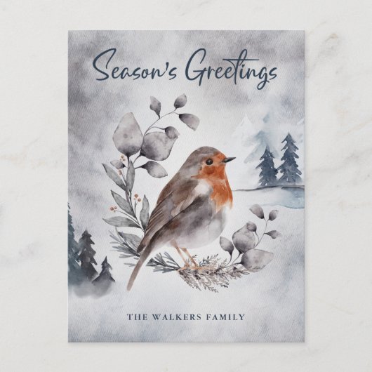 Carte Postale Elégante aquarelle Winter American Robin Postcard (Devant)