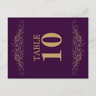 Carte Postale Élégante aubergine d'or fleurie Numéro de tableau