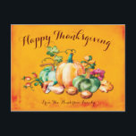 Carte Postale Élégante Automne Moisson Automne Thanksgiving Salu<br><div class="desc">Envoyer à la famille un message inspirant cette saison de Thanksgiving. Belle et élégante aquarelle design dispose d'automne moisson de citrouilles et de fleurs. Arrière - plan artistique orange. Police de style script moderne. Personnalisez avec votre nom,  votre nom de famille ou votre nom d'entreprise.</div>