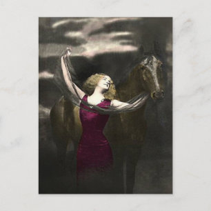 Carte Postale Elégante beauté Vintage et l'étalon noir
