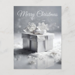 Carte Postale Élégante boîte cadeau de Noël en argent avec des f