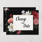 Carte Postale Elégante Bourgogne et Fleurs roses Changer de date (Devant / Derrière)