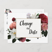 Carte Postale Elégante Bourgogne et Fleurs roses Changer de date (Devant / Derrière)