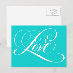 Carte Postale Élégante calligraphie Amour Coeur Turquoise Aqua B
