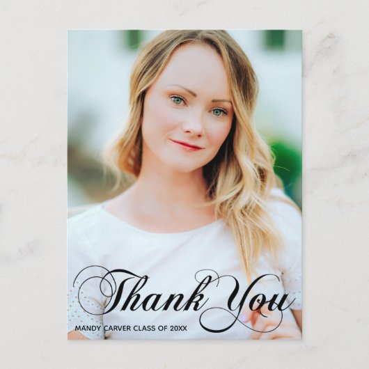 Carte Postale Élégante Calligraphie Graduation Merci photo (Devant)