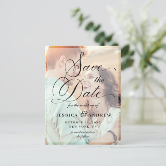 Carte Postale Élégante calligraphie Mariage Enregistrer la date (Debout devant)