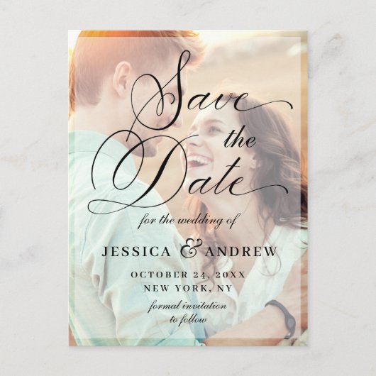 Carte Postale Élégante calligraphie Mariage Enregistrer la date (Devant)