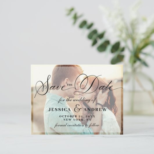 Carte Postale Élégante calligraphie Mariage Enregistrer la date (Debout devant)