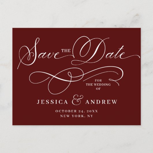 Carte Postale Élégante calligraphie Mariage Enregistrer la date (Devant)
