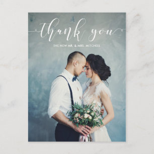 Carte Postale Élégante calligraphie Mariage Merci Photo