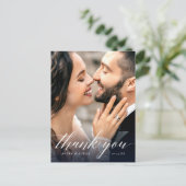 Carte Postale Élégante calligraphie Mariage photo Merci (Debout devant)