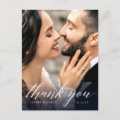 Carte Postale Élégante calligraphie Mariage photo Merci (Devant)