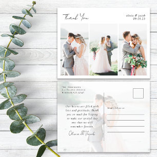 Carte Postale Élégante calligraphie Mariage photo Merci