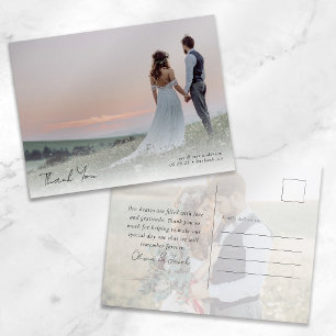 Carte Postale Élégante calligraphie Mariage photo Merci