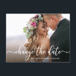 Carte Postale Élégante Calligraphie Modifier La Date Nouvelle Da<br><div class="desc">Moderne Élégant Script de calligraphie Changer La Date Mariage Postpond Couple Photo Carte Postale</div>