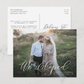 Carte Postale Élégante calligraphie Nous Avons Elopé Mariage Elo (Devant / Derrière)