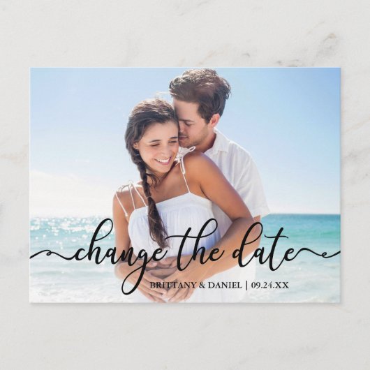 Carte Postale Élégante Calligraphie Nouvelle Date Modifier La Da (Devant)