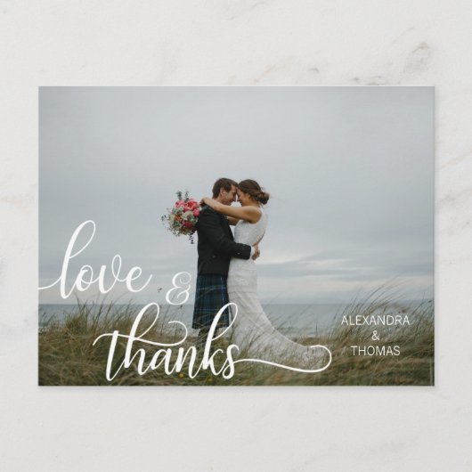 Carte Postale Élégante calligraphie Script LOVE & MERCI avec/ PH (Devant)