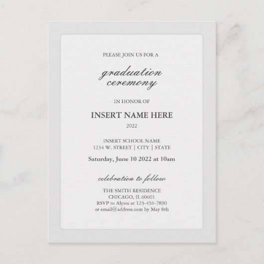 Carte Postale Élégante Cérémonie de graduation moderne Invitatio (Devant)