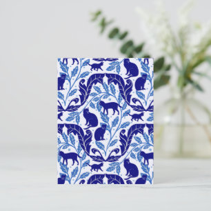 Carte Postale Élégante Chinoiserie Bleu noir chat-Whimsical