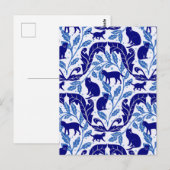 Carte Postale Élégante Chinoiserie Bleu noir chat-Whimsical (Devant / Derrière)