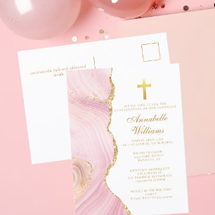 Carte Postale Élégante confirmation Croix Rose Gold Invitatation