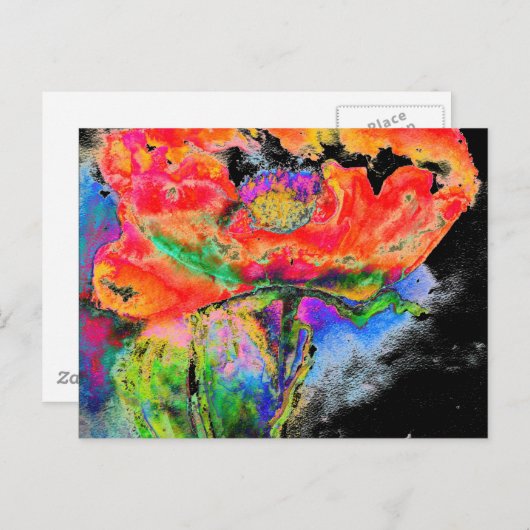 Carte Postale Elégante couleur abstraite rouge florale noir (Devant / Derrière)