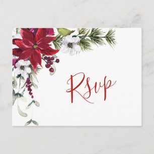 Carte Postale Elégante couleur Mariage rouge Poinsettia RSVP