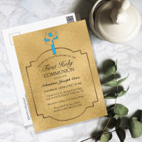 Elégante Croix d'or bleu première communion Invita