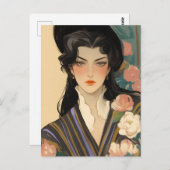 Carte Postale Élégante dame dans un Casquette (Devant / Derrière)