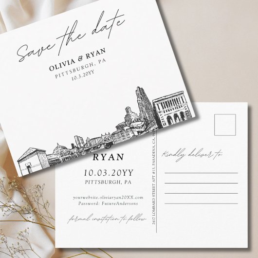 Carte postale élégante de mariage Pittsburgh à con
