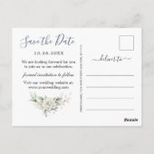 Carte Postale Elégante Dusty Blue Greenery Mariage Enregistrer l (Dos)