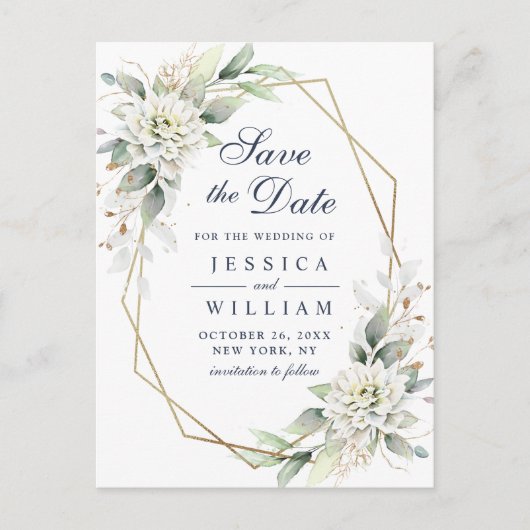 Carte Postale Elégante Dusty Blue Greenery Mariage Enregistrer l (Devant)