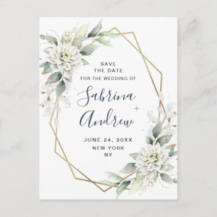 Carte Postale Elégante Dusty Blue Greenery Mariage Enregistrer l