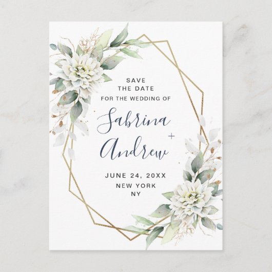 Carte Postale Elégante Dusty Blue Greenery Mariage Enregistrer l (Devant)