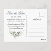 Carte Postale Elégante Dusty Blue Greenery Mariage Enregistrer l (Dos)