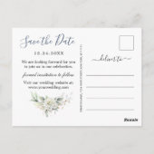Carte Postale Elégante Dusty Blue Greenery Mariage Enregistrer l (Dos)