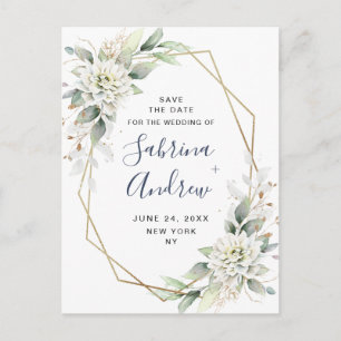 Carte Postale Elégante Dusty Blue Greenery Mariage Enregistrer l