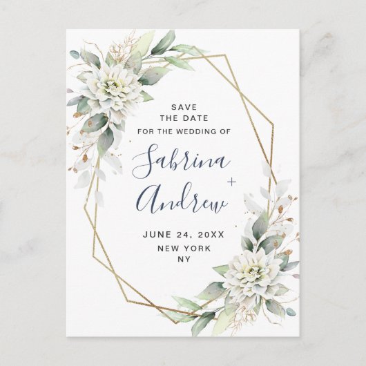 Carte Postale Elégante Dusty Blue Greenery Mariage Enregistrer l (Devant)