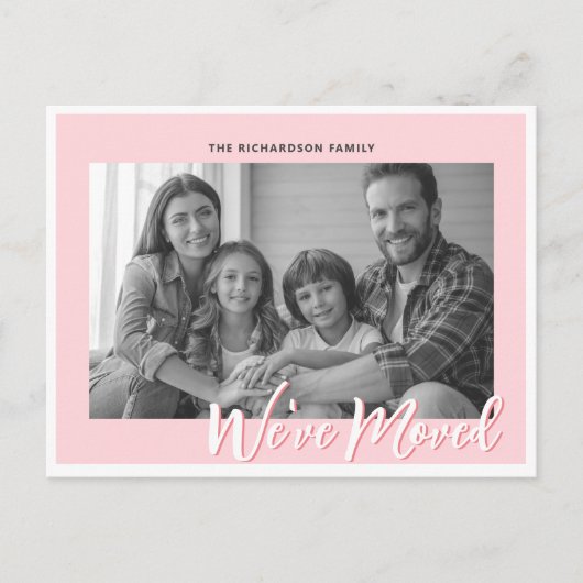 Carte Postale Élégante Faire-part de déplacement rose moderne (Devant)