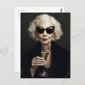 Carte Postale Élégante femme âgée avec Champagne (Devant / Derrière)