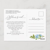 Carte Postale Elégante Fête des mariées Blue Hydrangea Par Courr (Dos)