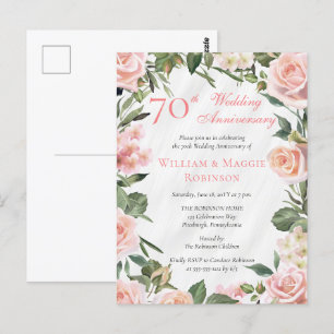Carte Postale Élégante fête florale rose 70ème Mariage