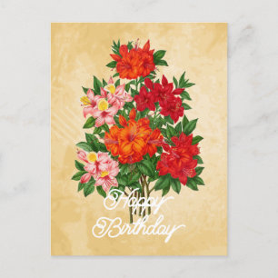 Carte Postale Élégante fleur d'azalée vintage Joyeux Anniversair
