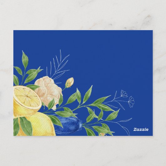 Carte Postale Elégante Fleurs Bleues & Thème Citron Enregistrer (Dos)