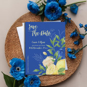 Carte Postale Elégante Fleurs Bleues & Thème Citron Enregistrer