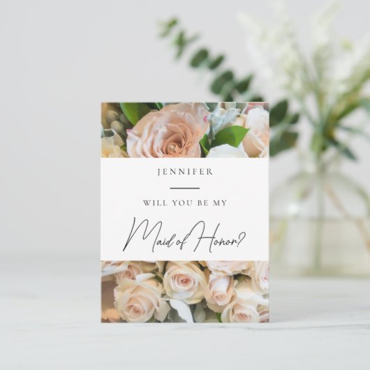 Carte Postale Elégante florale Maid of Honor Proposition (Debout devant)